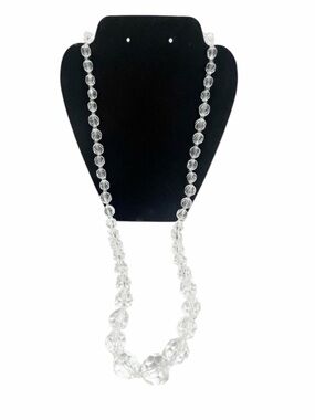 Vintage Club Monaco Necklace Clear Faceted Acrylic Graduated Bead Long Strand